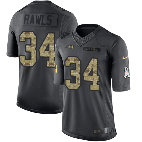 Men's Limited Thomas Rawls Nike Jersey Black - #34 2016 Salute to Service NFL Seattle Seahawks